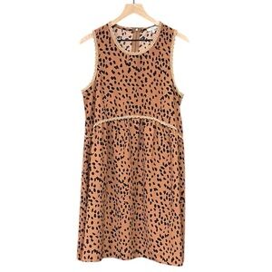 Jodifl Dress  Brown Animal Print Sleeveless Lace Trim Lightweight Size Medium
